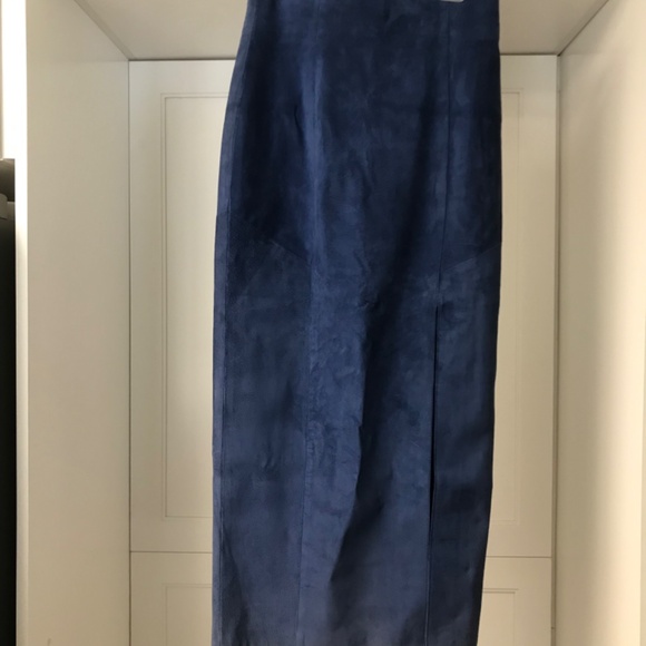 Vintage Danier Leather Suede Long High Waisted Pencil Skirt & Vest Blue M /10 - Picture 2 of 16
